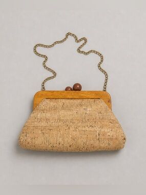 Vintage Natural Cork Frame Crossbody Bag with Wooden Accents